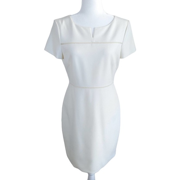 Halston Heritage White Ivory Knee Length Short Sleeve Sheath Dress Size 8 - Picture 9 of 11